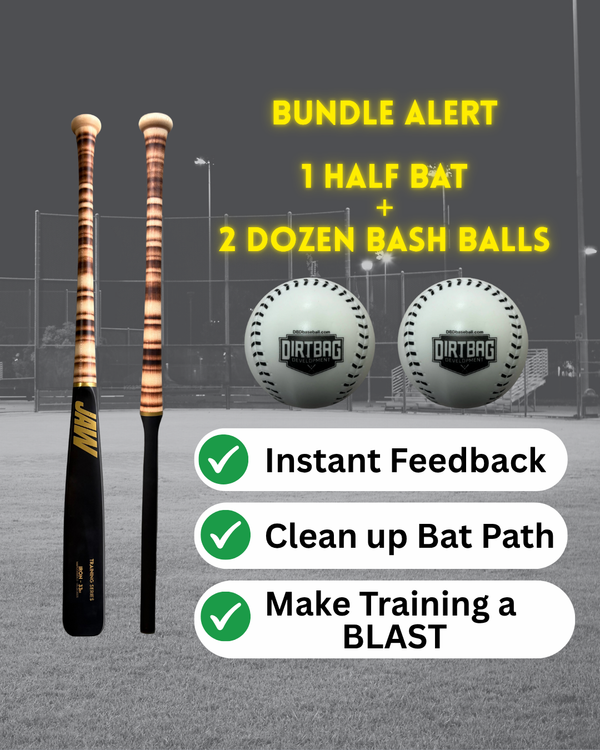 Half Bat + Bash Ball Bundle (Jaw "The Iron" Half Bat w Two Dozen Bash Balls)