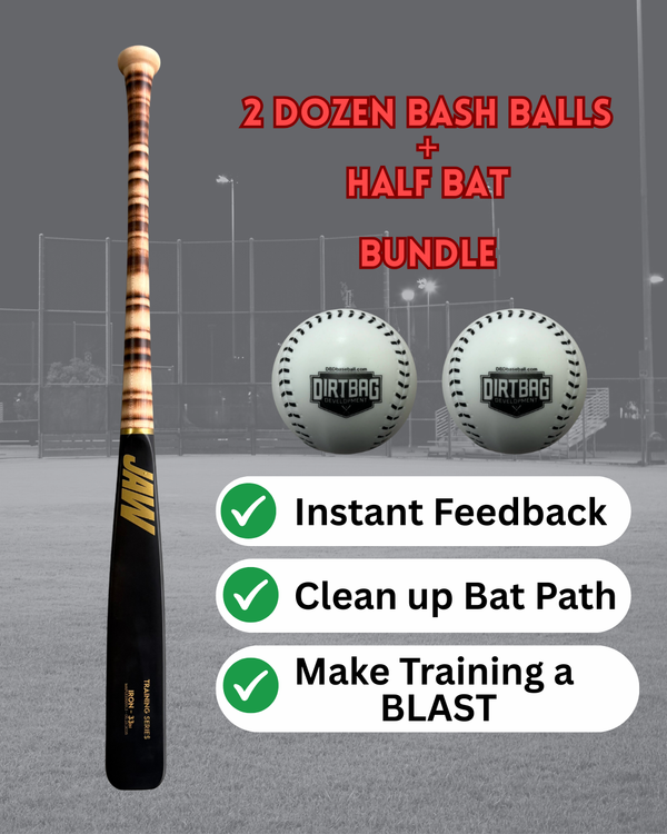 Half Bat + Bash Ball Bundle (Jaw "The Iron" Half Bat w Two Dozen Bash Balls)